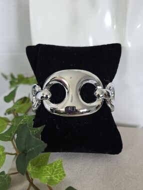 Chunky Silver Luxe Anchor Mariner Link Clamper Bangle Bracelet